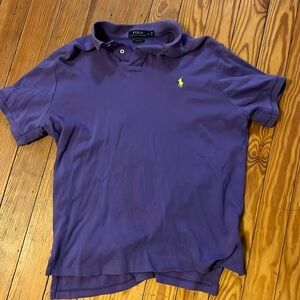 Ralph Lauren Polo Shirt Men Large Purple Solid Embroidered Yellow Logo